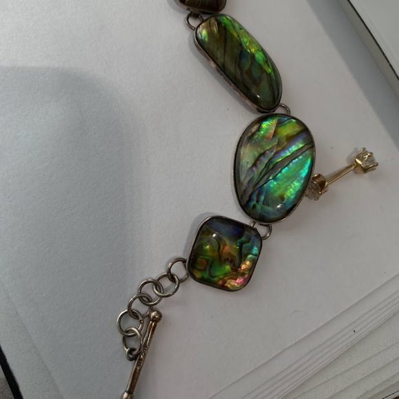 Vintage Sterling Silver Toggle Abalone Bracelet - Picture 6 of 14